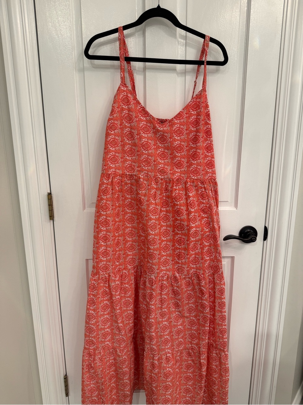 Mango Coral Printed Maxi Dress with Spaghetti Straps